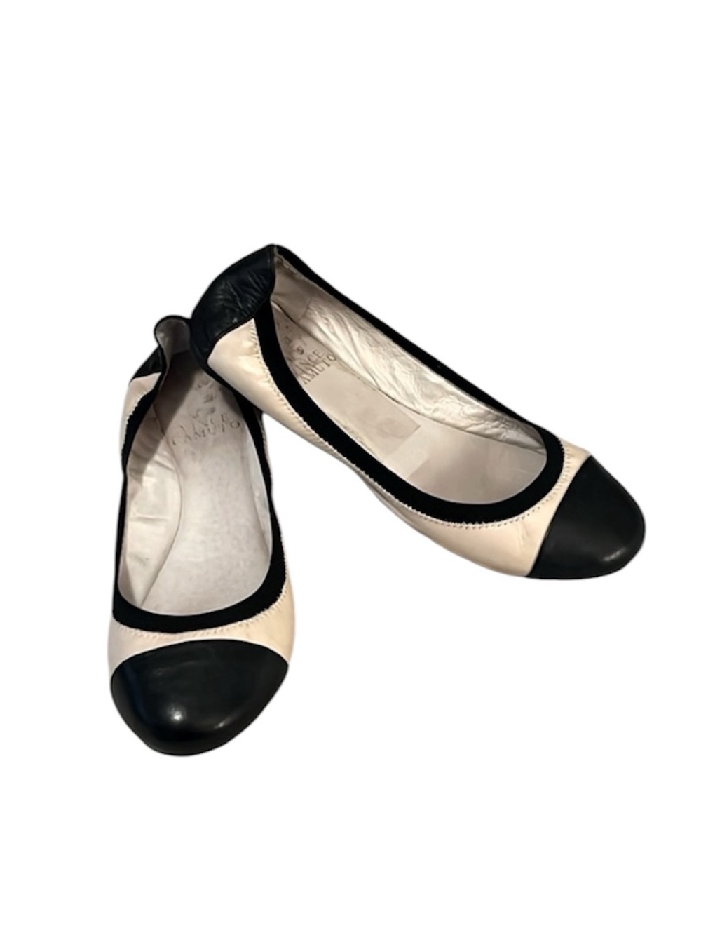 Vince Camuto Womens Cream Leather Black Cap Toe Elisee Ballet Flats Shoes 6M